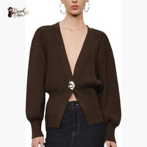 Viscose Polyester Polyamide Knitted Cardigan Long Sleeve V-Neck Button Down